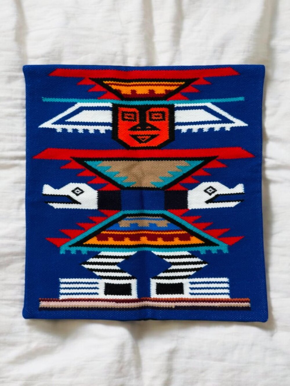 Blue Andean Woven Pillow Cover, Royal Blue Geometric Textile Cushion, Bohemian